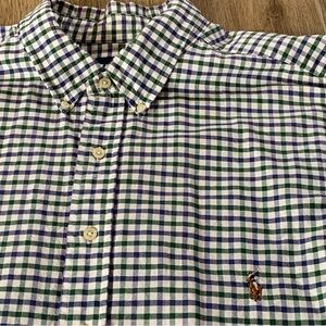 Polo Ralph Lauren Shirt Mens 2XLT Blue Gingham Plaid Oxford Flesh Pony Button